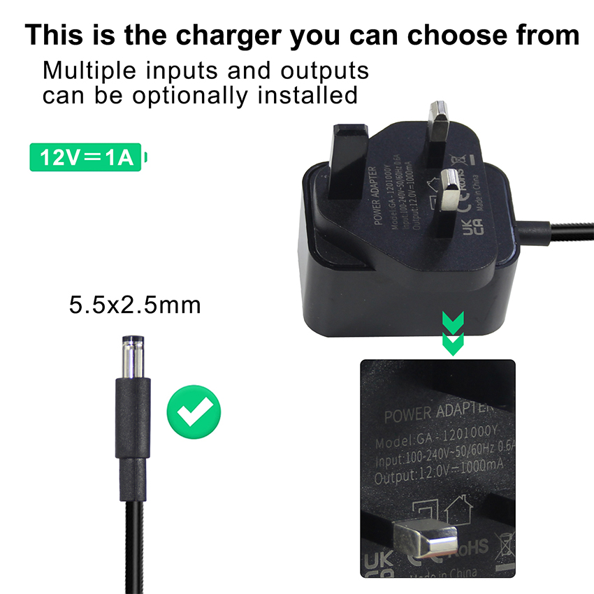 Wall Mount DC 12V 1A Power Adapter 12W 12V 1000mA for EU US UK AU