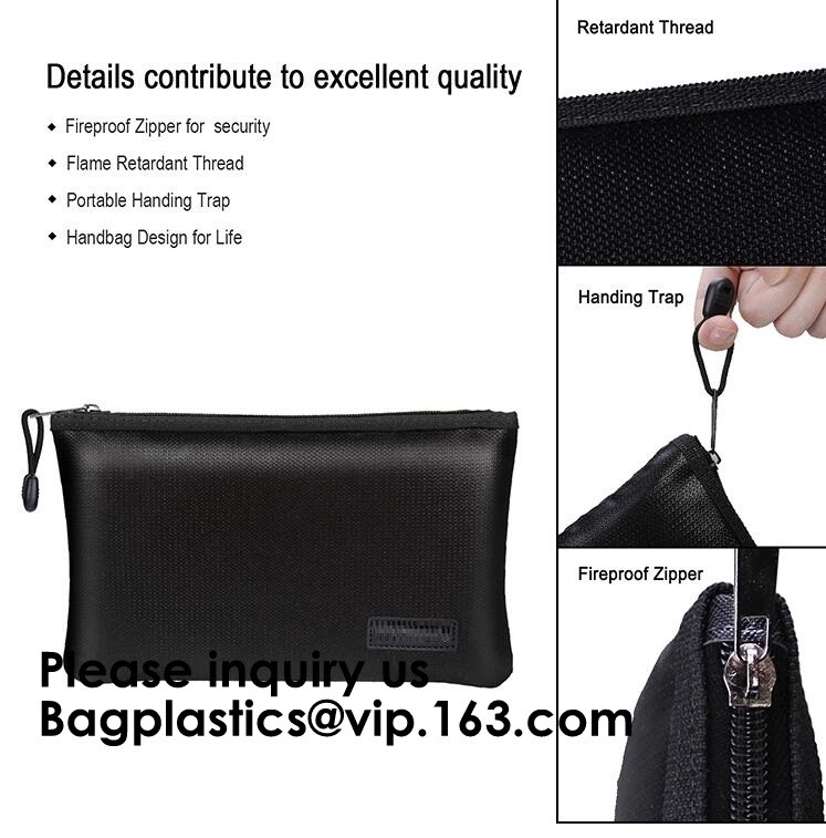 waterproof and fireproof resistant document bag,Lock Box Bag For Documents Money & Office Files Freproof Safe Bag with L