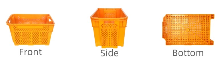 Food Plastic Basket Storage Crate Stackable Moving Box Plastic Fruit Crate 590x370x345mm