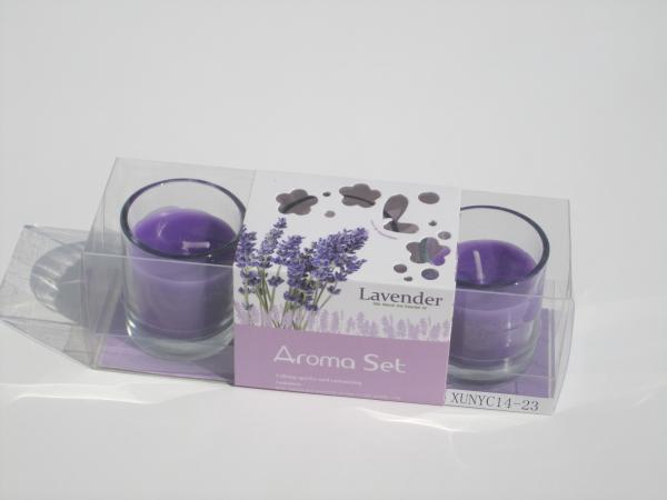 3pk purple lavender fragrance glass jar candle with printed wrapping label