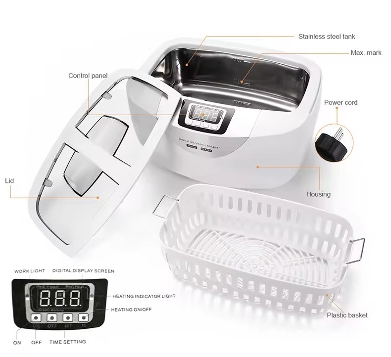 2.5L Dental Ultrasonic Cleaner Multi Purpose Cleaning Function Digital Ultrasonic Cleaner