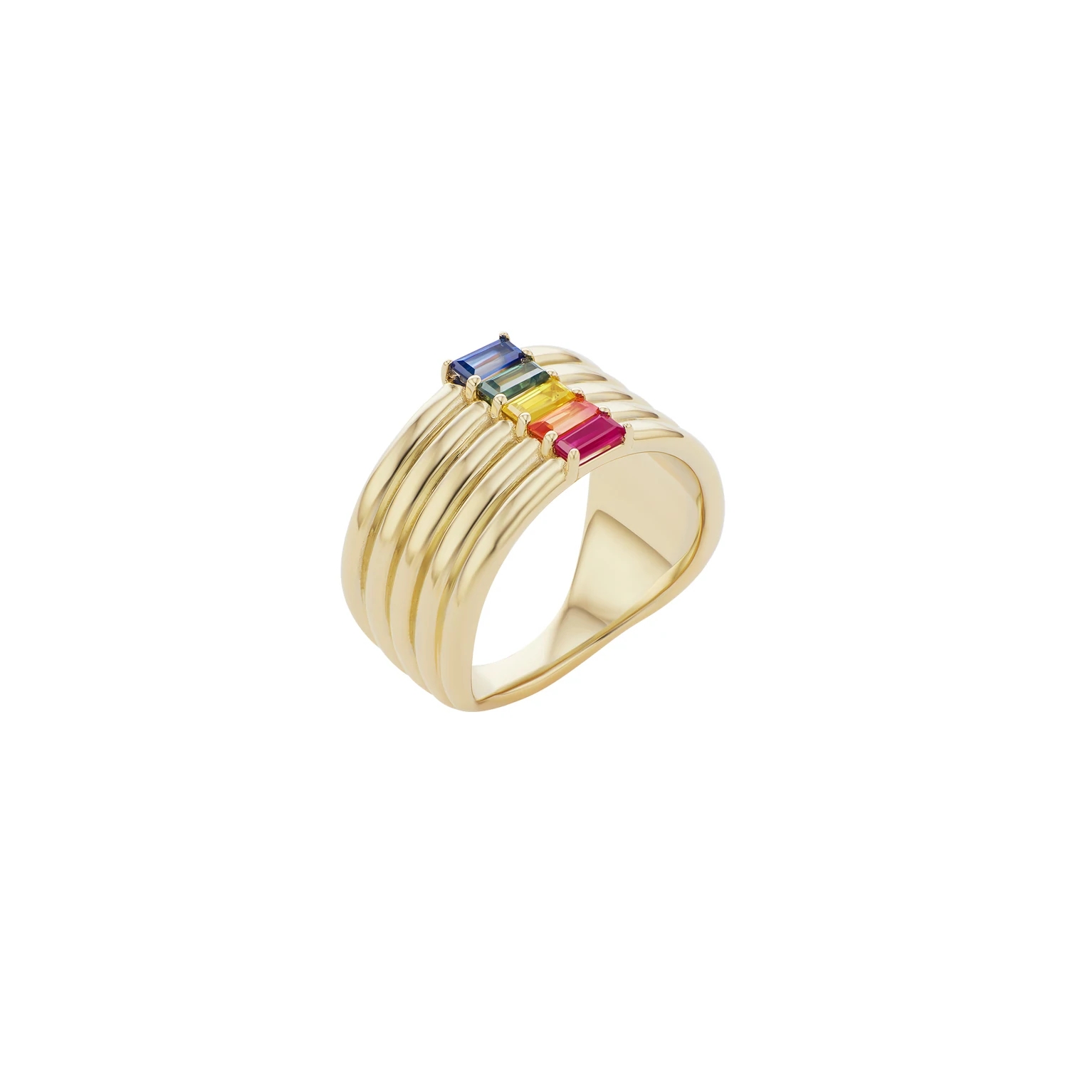 18K Gold Plated Rainbow Baguette Cut CZ Multi Fashion 925 Sterling Silver Women Rings