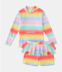 Quality Rainbow Printed Girls' Swimming Suit Bikini Girl Swimming Skirt With Cap Summer Bikini wholesale