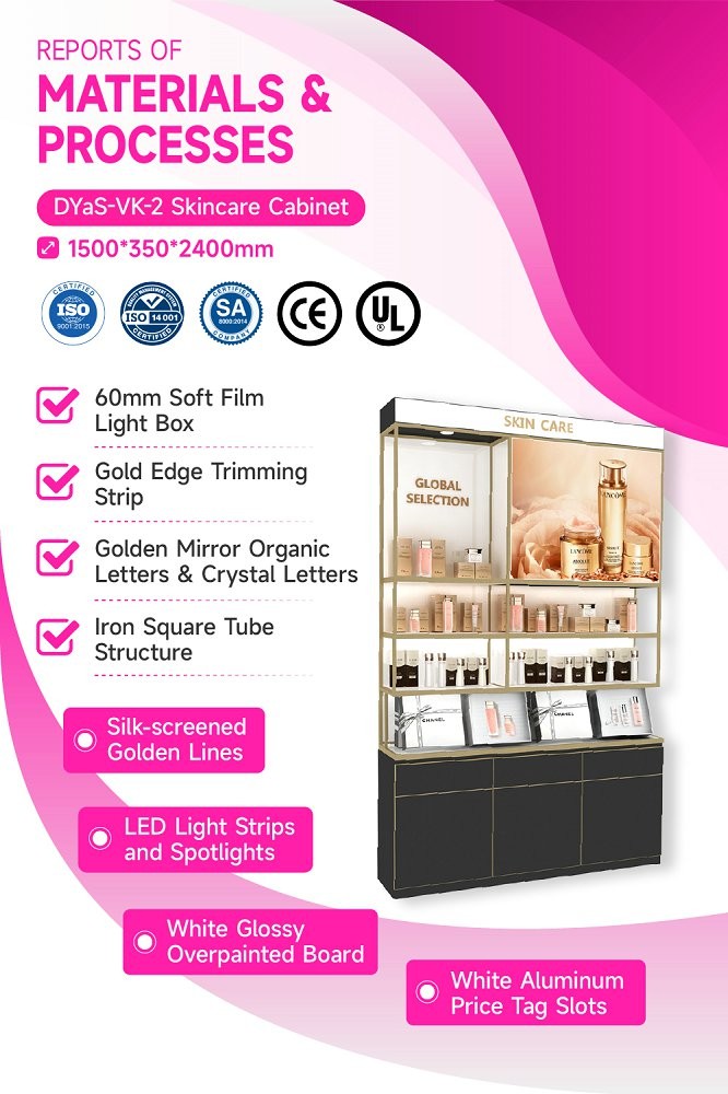 DYaS-VK-2 Skincare Display Cabinet with 60mm Light Box and Hidden LED Strips