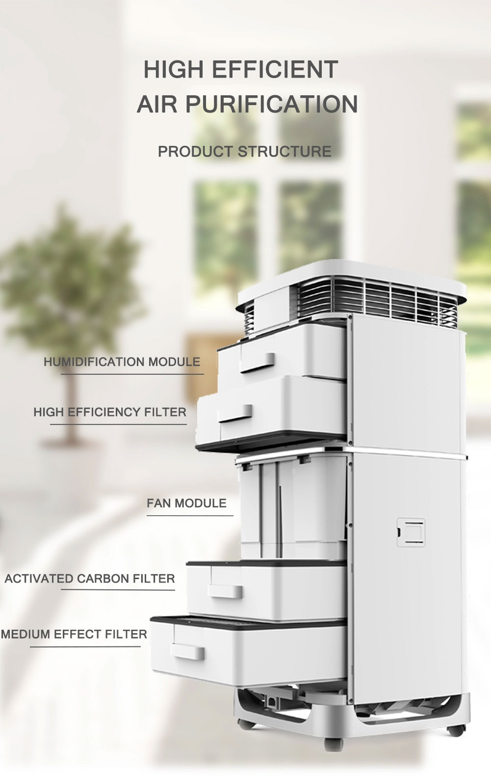 60dB Commercial Hepa Air Purifier 760m3/h CB H14 Hepa Filter