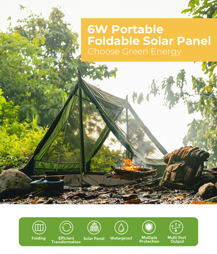 ROSH usb Portable Solar Panel Camping Mobile Phone Charger 6W