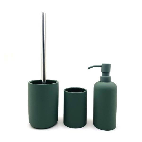 Dark Green Ceramic Bath Accessories Set Soft Touch Finish Commercial Hand Soap
