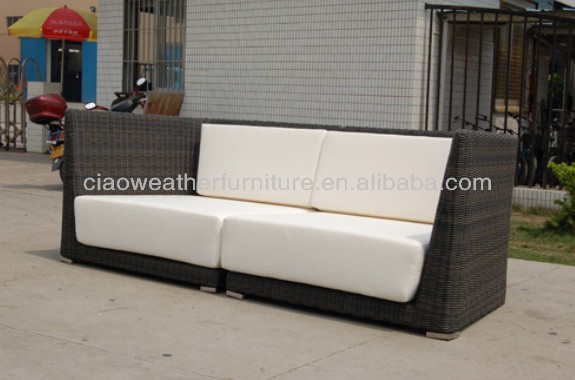 Garden Three Seater Aluminum Wood Canopy Rattan Woven Sofa without Folded Design in Fabric Cushion and Foam