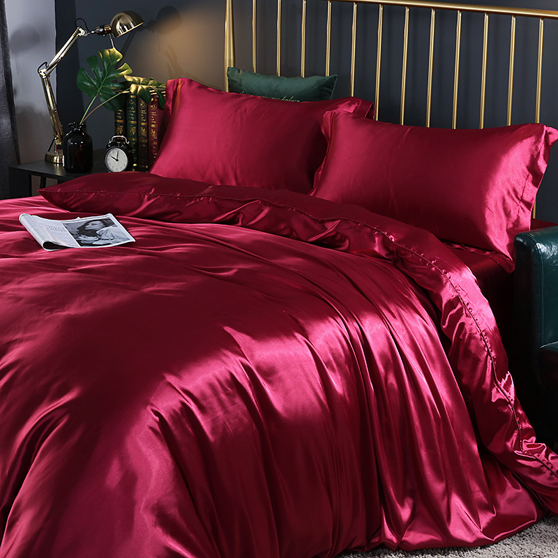 4 Piece 2.8m Green Mulberry Silk Bedding Plain Dyed For Bedroom
