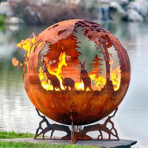 Quality Handcrafted Thick 100cm Corten Steel Fire Pit And Water Bowl Sphere Shaped wholesale