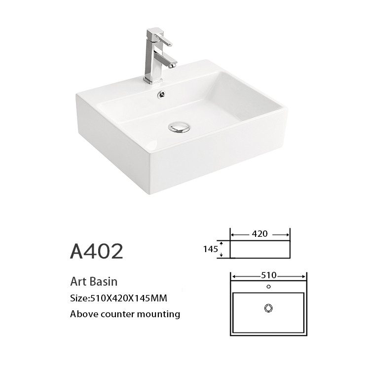 Integrated Square Counter Top Bathroom Sink 50cm Hand Wash Basin Anti Acid