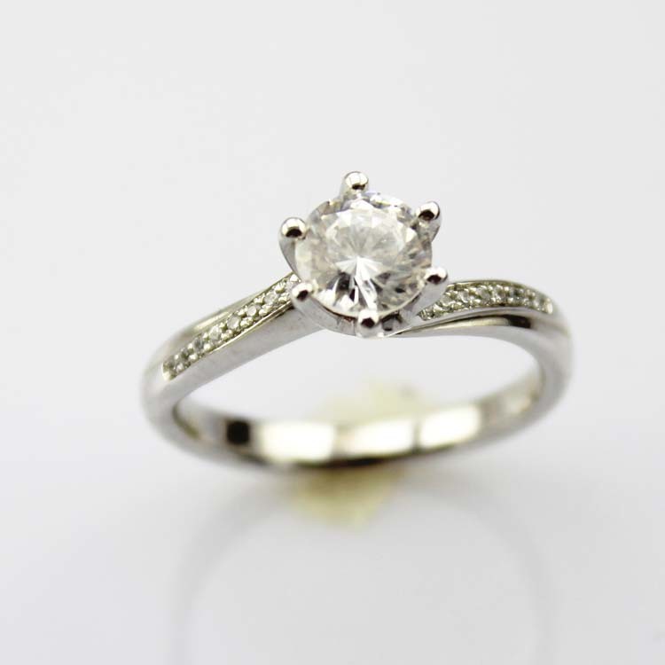 925 Silver Women Ring 6mm Round CZ Diamonds Engagement Ring(R284)