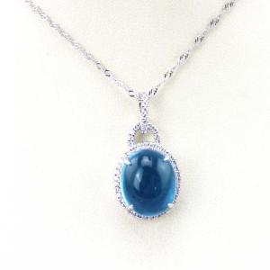 Quality 925 Sterling Silver 12x14mm Dome Blue Topaz CZ Diamonds Pendant and Silver Chain Necklace (PSJ0361) wholesale