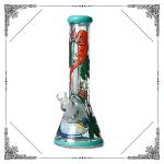 9MM Bong Dinosaur Art On Glass Smoking Water Pipe With Ice Catcher