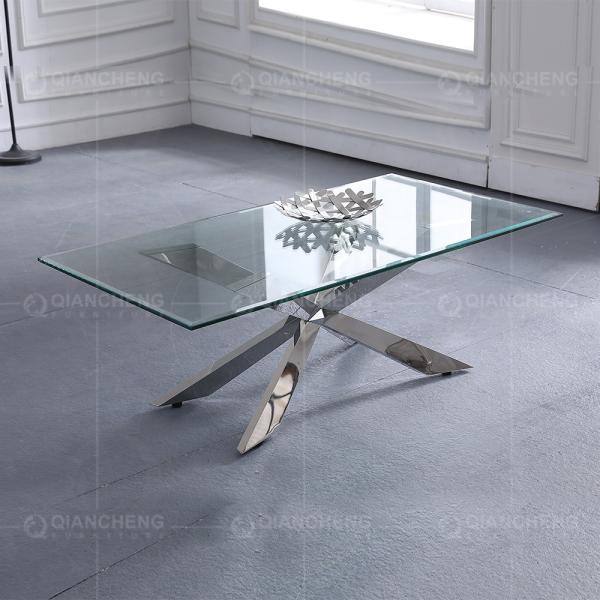 0.25CBM Modern Sofa Center Table 12mm Stainless Steel Coffee Table With Glass