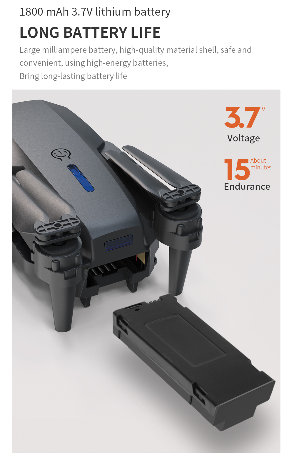 Professional Portable Drone E88 Pro with Dual Camera 4k 8k Wifi Fpv Quadcopter 3.7V 1800mAH Lithium Battery Capacity