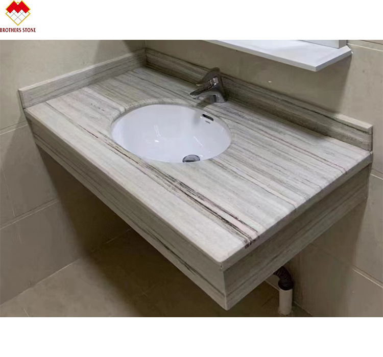White Wood Look Marble Tiles Stair Follow Veins for a Versatile and Timeless Design