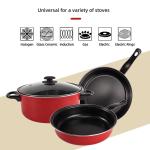 Red 4 Piece Cast Iron Cookware Set Iron Non Stick For Kitchen