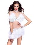 Stage Competition White Heavy Lace Bra Top Dance Costumes With Feathers