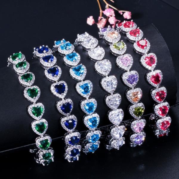 Elegant Prom Party Bracelets Jewelry Heart Shape Bracelets Blue Purple Red Green