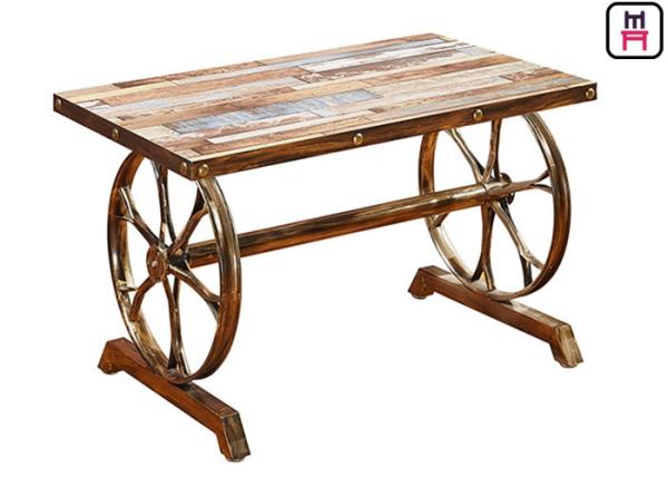 4ft*2ft Plywood / Cast Iron Table Base Industrial Style Coffee Table With Wheel