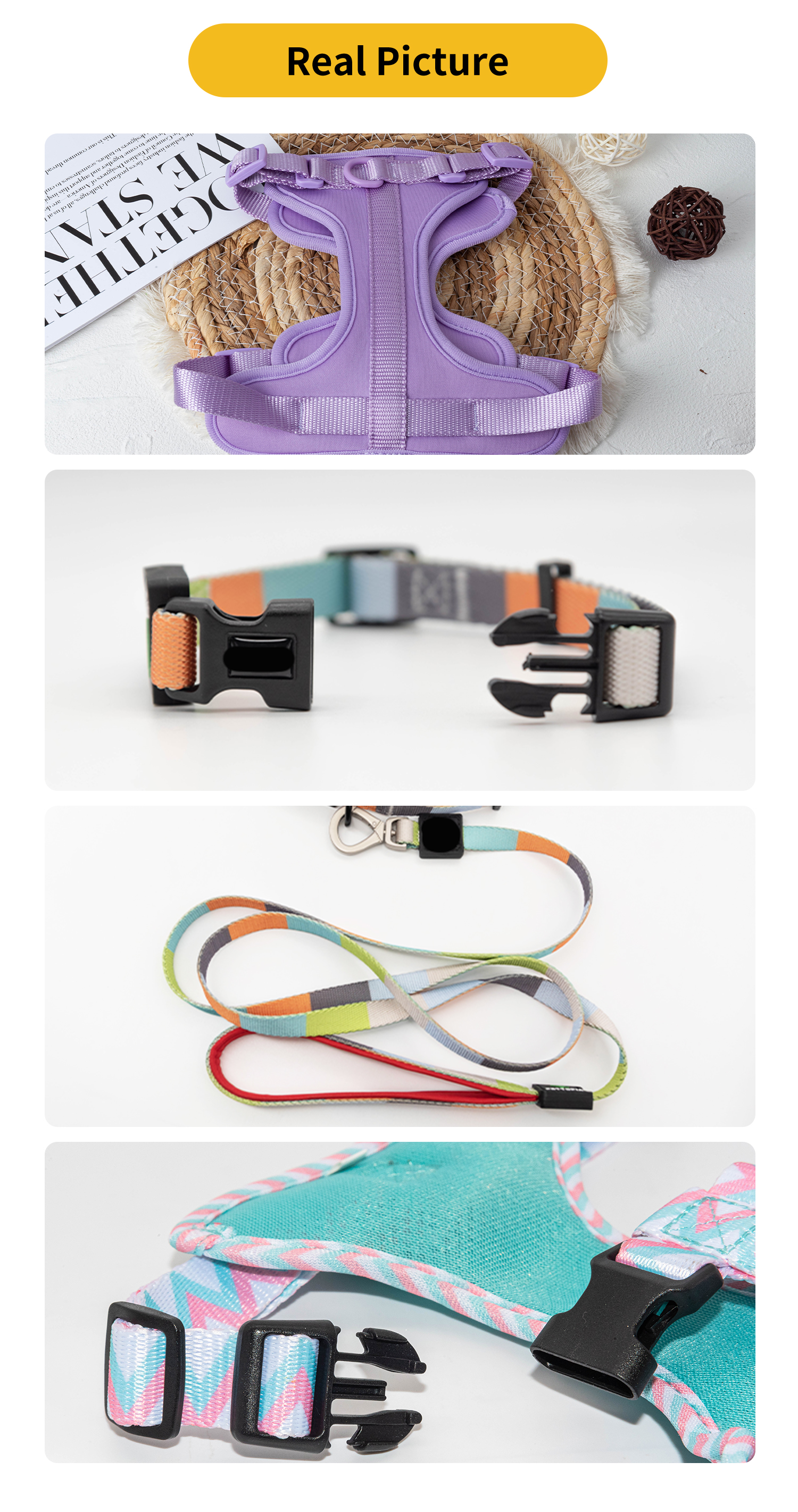 Personalized Custom Dog Cat Harness Sets Adjustable No Pull Luxury Designer Collar and Leash Set with Custom Colors