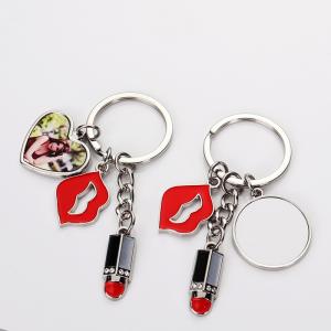 Quality Stylish Key Ring Sublimation Blank Couple Keychain With Lipstick Lips Heart For Gifts wholesale
