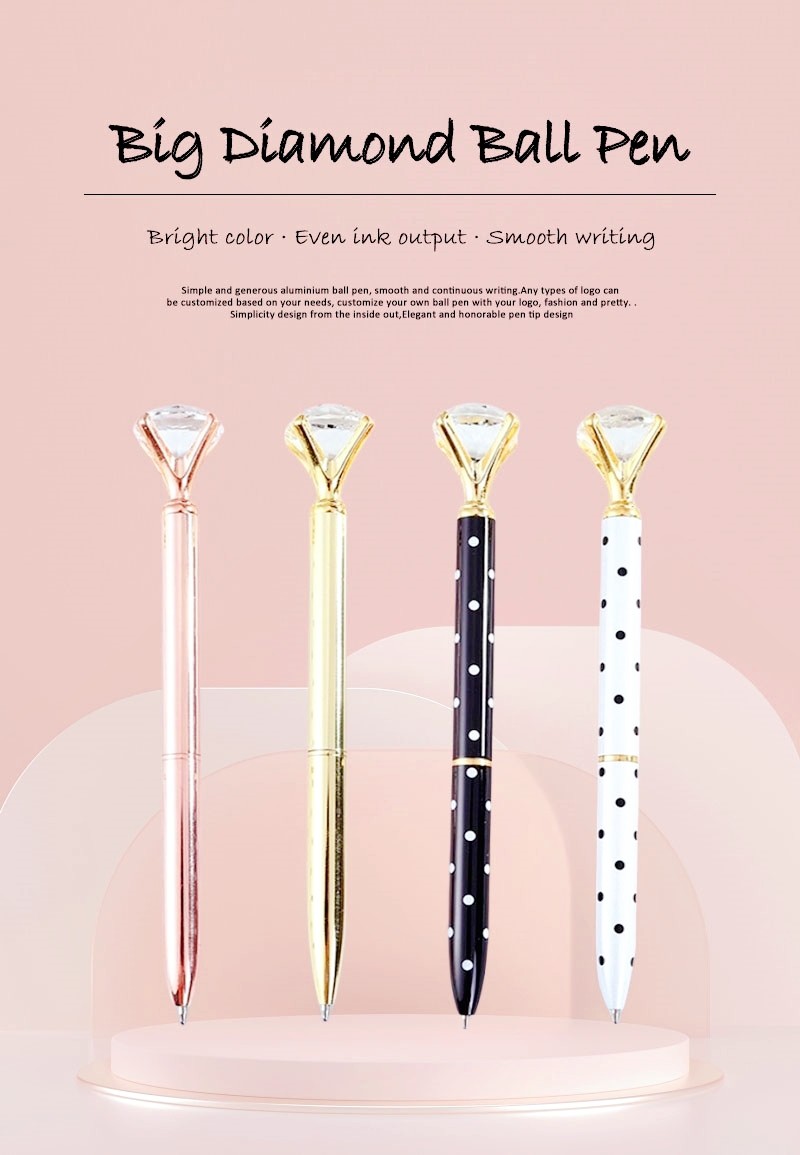 Fashion Polka Dot Twist Metal Ballpoint Pen Shining Big Diamond Spot Ball Pen 1.0mm
