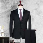 Adults Standard Size Black Wool Business Two-piece Suit for Men's Wedding