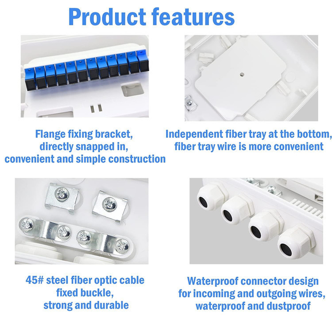 SC 1x8 PLC Fiber Optic Splitter Box IP65 12Cores Wall Mounted