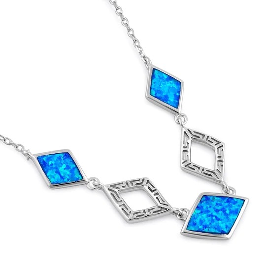925 With Sterling Silver Greek Bule Opal Meander Diamond Necklace real Opal Jewelry For Women