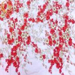 Red Gold Beautiful Applique 3D Embroidery Lace Fabric For Evening Dress