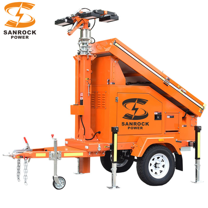 Portable Led Light Towers 60A MPPT Solar Mobile Tower Light Trailer Mounted