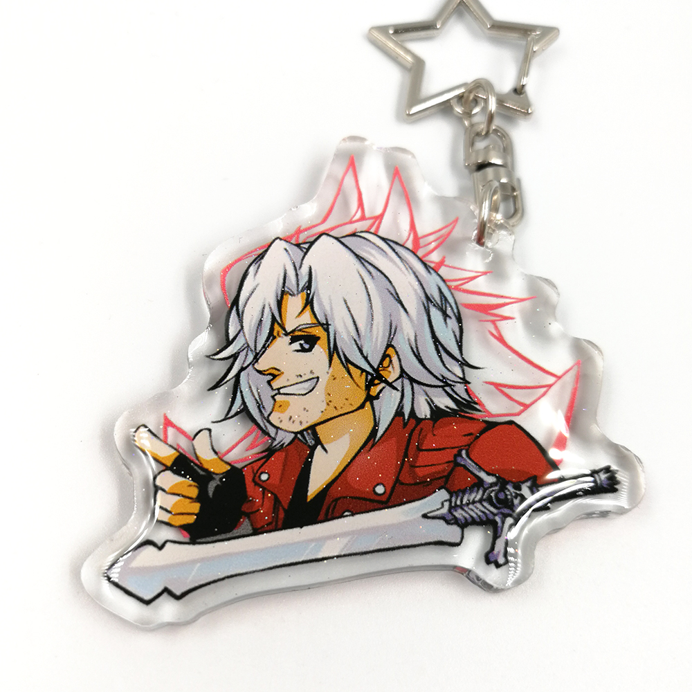 Custom best promotion single glitter resin charm keychain epoxy with anime character printed