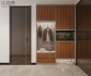 Quality Full-Stainless Steel Shoe Cabinet With Leather Handles And Storage In Warm Walnut Finish wholesale