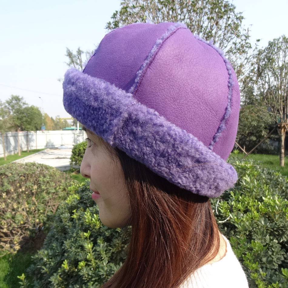 Fashion 6 Panel Cap Sheepskin Beanie Hat Lam Fur Plush Style For Winter