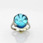 Gemstone Jewelry 12mmx14mm Oval Dome Blue Topaz Cubic Zirconia 925 Silver Ring