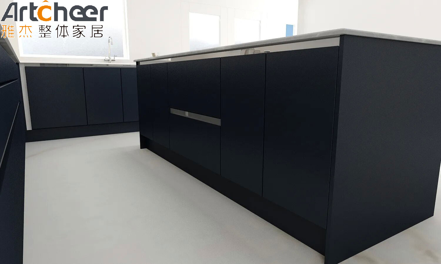 Grey and Blue Color Customized Kitchen Cabinet in L Shape Design for Modern Kitchen from Foshan