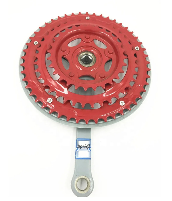 Red Color Bicycle Chainwheel Crank 3 Speed Crankset 28 38 48 T 165 MM