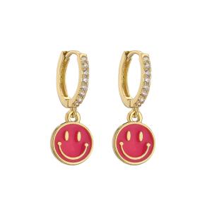 Quality Oil Drop 14k Gold Earrings Jewelry Cute Smile Round Gold Enamel Hoop Earrings wholesale