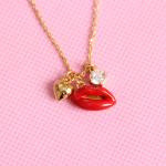 Fashion brand jewelry Juicy Couture necklace red lip pendant w/ diamond jewelry