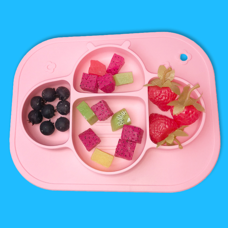 Non Toxic Silicone Baby Tray Bee Shape BPA Free Divided Suction Plate Customized