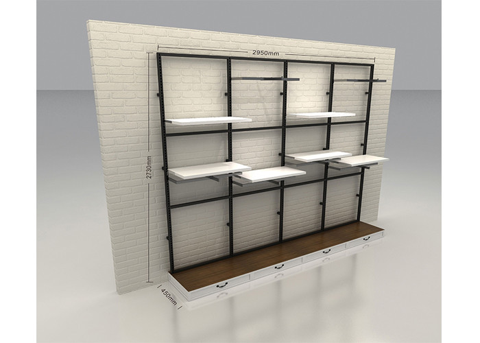 Commercial Retail Wall Mounted Display Racks Modern Style With 60CM Wooden Shelf