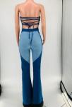 Small Quantity Garment Manufacturer Women'S One Piece Backless Color Block Denim