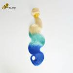Customized Ombre Human Hair Extensions Bouncy Purple Blue Colored