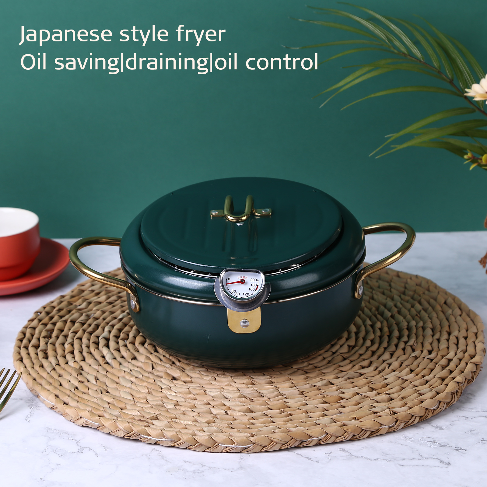 Kitchen Green Deep Frying Pots Temperature Control Stainless Steel Cooking Pot