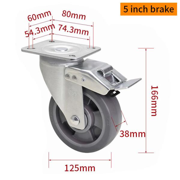 EDL‌ Medium Duty 5inch Caster TPE Plate by Rigid , Swivel and Brake Type 200kg