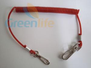 Quality Popular Selling in Europe Stainless Steel Spiral Lanyard Plastic Red PU Coated with Steel Hook on Each End wholesale
