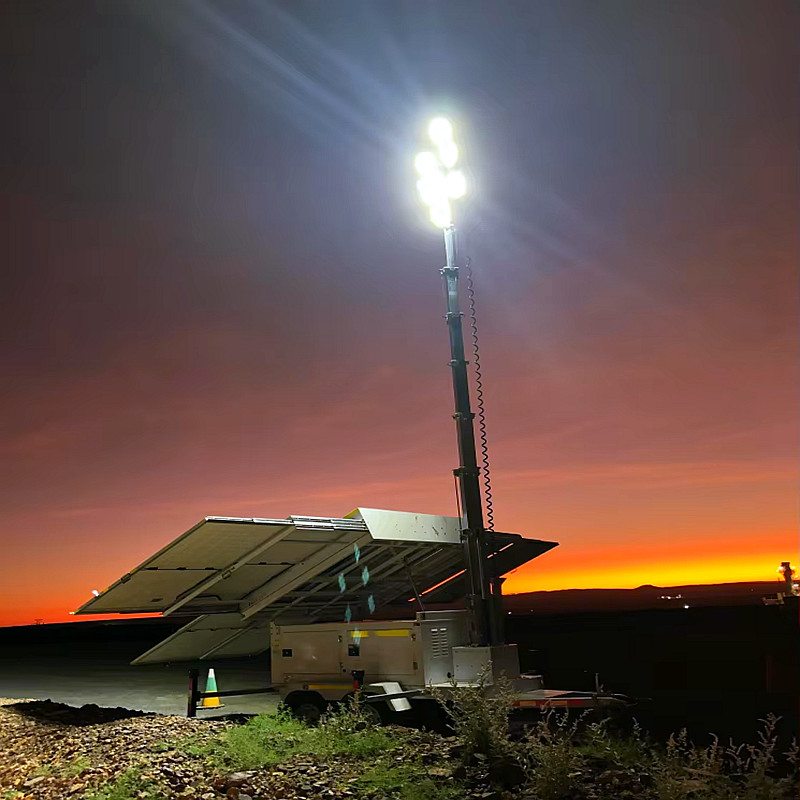 Portable Led Light Towers 60A MPPT Solar Mobile Tower Light Trailer Mounted