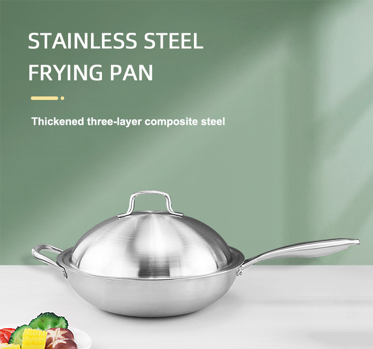 High Quality Cooks Standard Silver Fry Pan Stainless Steel Multi-Ply Clad Wok with High Dome lid